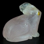 KG-006 Hand caved pink Rose Quartz in Rabbit shape cute Animal gem Gemstone Statue with 2 genuine Citrines Inlaid in The Eyes